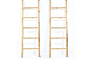 Bamboo Blanket Ladder for Living Room, Towel Clothes Quilt Plant Decorative Farmhouse Wall Leaning Display Ladder Shelf for B