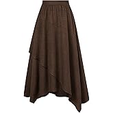 Belle Poque Women Vintage Skirt Asymmetrical Hem Flowy Maxi Skirts with Pockets
