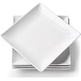 Porcelain Appetizer Plates Set of 4, 8 Inch White Square Dessert Plates | Ceramic Stackable Salad Plates for Bread Butter Snack Steak, Chip and Scratch Resistant, Microwave and Dishwasher Safe