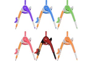 ZUAZAOR 6 Packs Math Geometry Compass Bulk 6 Inch Colorful Basic Precision Tool for Student Plastic Scale Alarm Drawing Compass with Pencils for Drafing Office Home School Supplies (6)