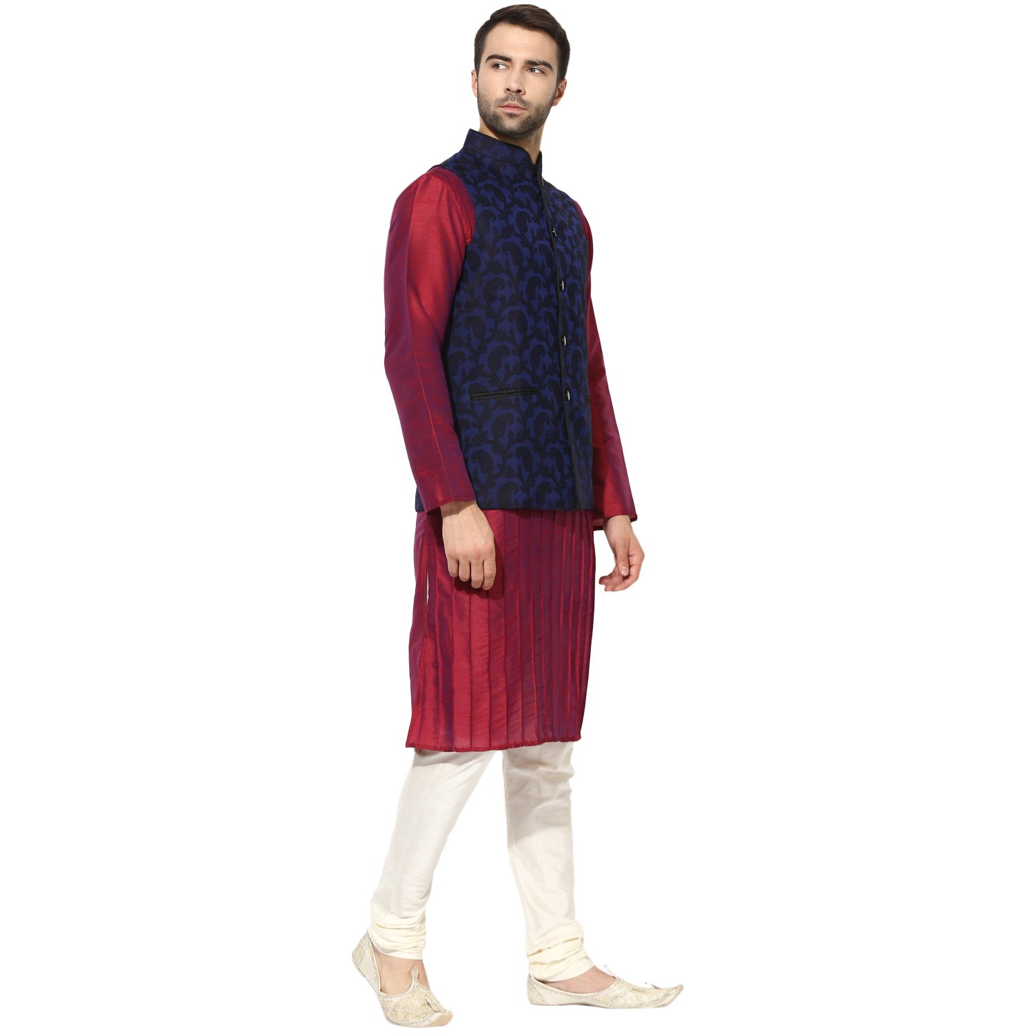 kisah benarasi jaquard cotton silkself designwaistcoat for men's