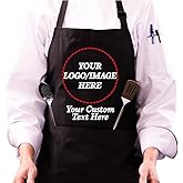 Custom Logo Apron, Personalized Name, Photo Aprons for Men&Women, Adjustable Waterproof Chef Bib with 2 Pockets, Professional Grilling Cooking Kitchen Apron, Customized BBQ, Baking Restaurant Gift