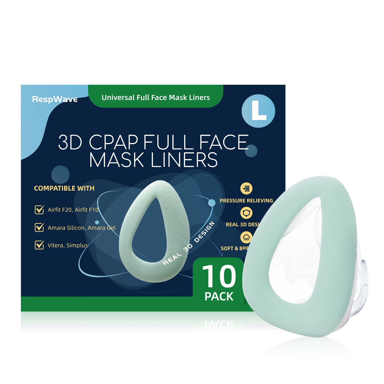 Photo 1 of 10-Pack Large Cpap Mask Liners Full Face Masks Cushion Cover for ResMed F20/F10 F&P Simplus & Vitera Philips Amara Series Reduces Air Leaks & Pressure Marks Liner CPAP Supplies(Cushions NOT Included)
