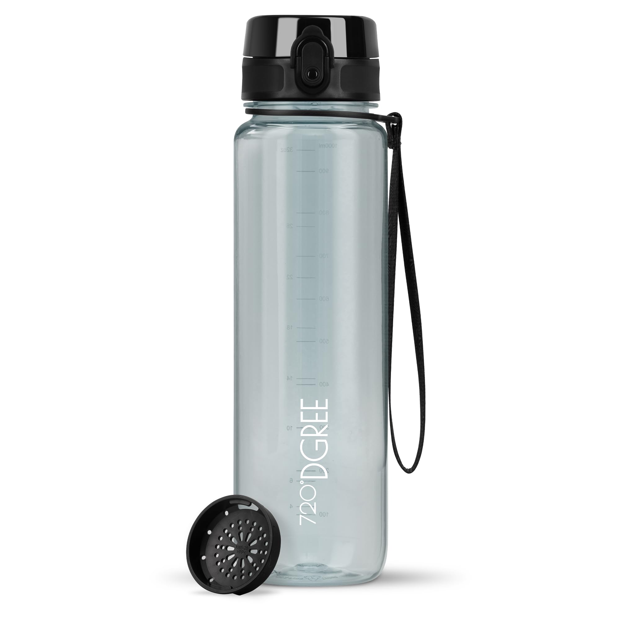 720°DGREE Water Bottle 1l “uberBottle“ crystalClear +Sieve - BPA-Free Tritan, Leakproof, Reusable Drinking Bottle - Sports Bottle for Men, Woman, Office, Gym, Fitness, Outdoor, Hiking, Cycling, Travel — image 1