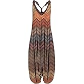 Gihuo Harem Jumpsuit for Women Boho Floral Beach Tie Dye Backless Jumpsuit Rompers