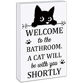 Vintage Black Cat Bathroom Signs Decor Funny Wooden Cat Art Desk Decor Retro Bathroom Art Welcome To The Bathroom Sign For Restroom
