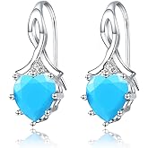 Birthstone Drop Earrings for Women, Heart-Cut Birthstone Dangle Earrings in 925 Sterling Silver with Ribbon Design for Her Wife Mom Daughter Lady