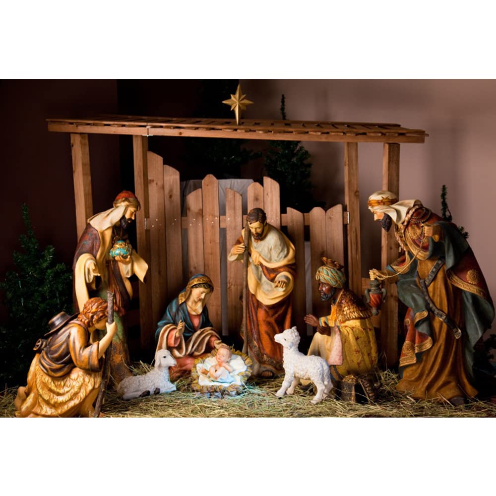 Aoihrraan 3x2m Nativity Scene Backdrop Birth of Jesus Sheep Religious Belief Shepherd Sculpture Photography Background Church Bible Story Belief Christian Believer Portrait Photo Studio Props