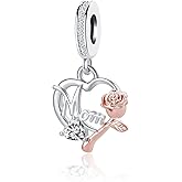 MZC Jewelry Mom Charm Compatible with Pandora Bracelet Women Rose Gold Flower Love Heart Dangle Mother Bead from Daughter Son Birthday