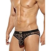 Arjen Kroos Men's Sexy Underwear See-through Sheer Printed Briefs Mesh Pouch Lingerie Tagless Underpants