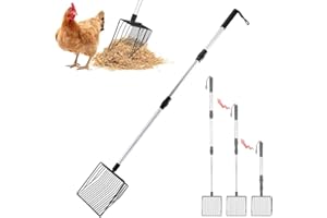 Metal Chicken Litter Scooper,21"-39.5" Extendable Cat Litter Scoop,Detachable Stainless Steel Chicken Coop Cleaning Tools Acc
