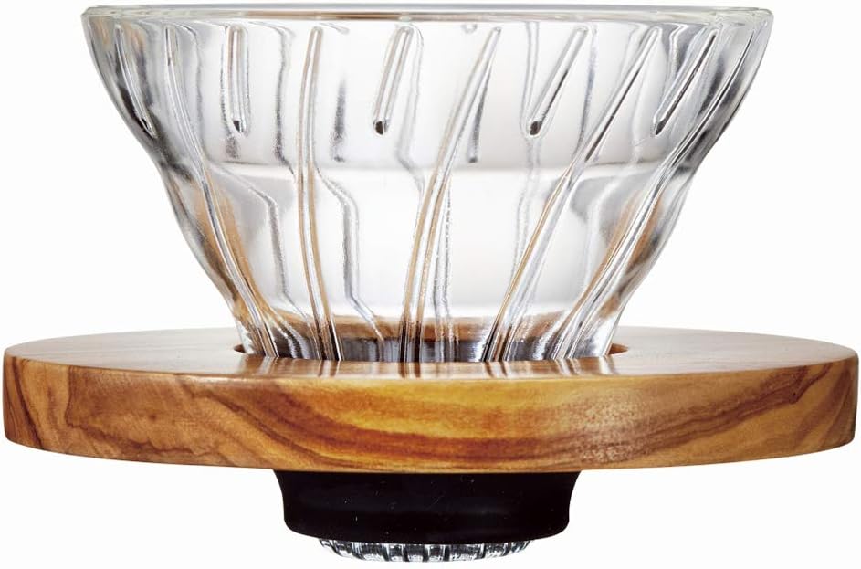 Hario V60 Olive Wood Coffee Dripper, Glass, Transparent, 126 x 124 x 107 cm