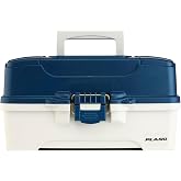 Plano Three-Tray Tackle Box, Blue/White, Rust-Proof Brass Latch, Top-Access Tray with Deep Storage, Made in the USA, Portable Fishing Gear Storage Organizer