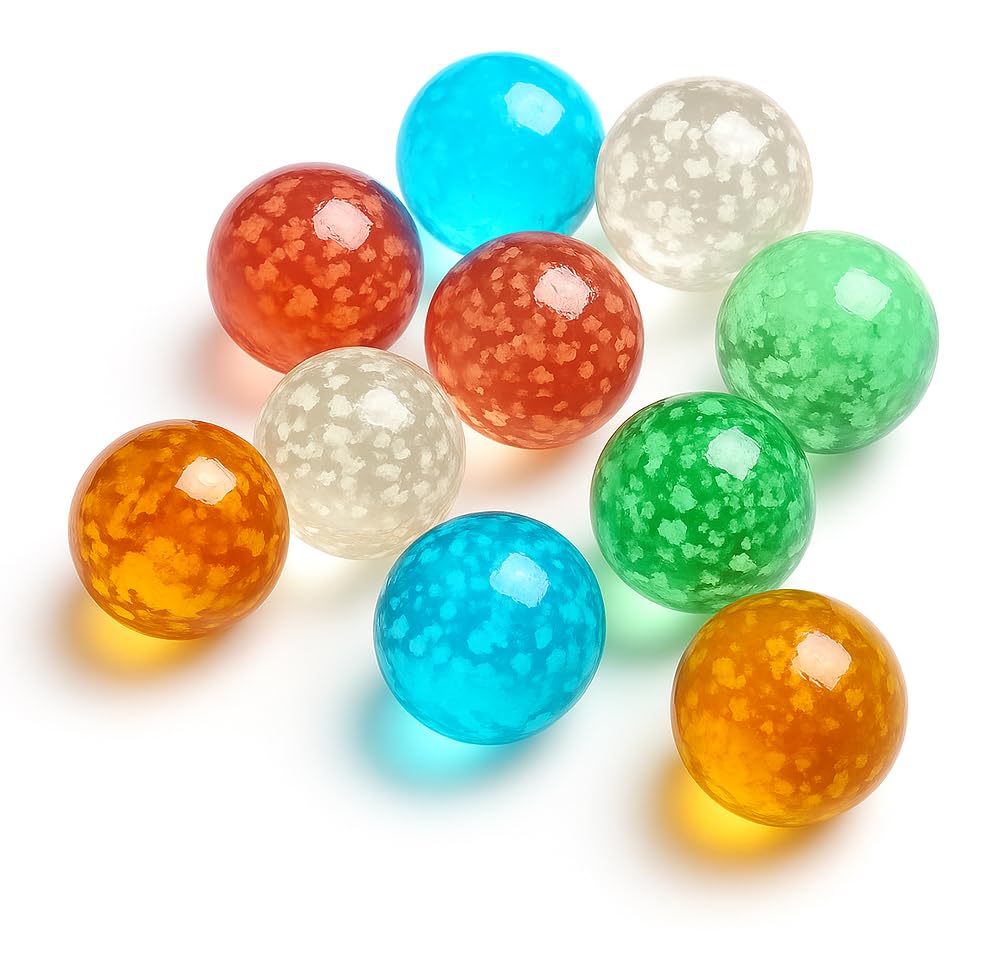 ARSUK Premium Glass Marbles (10pcs, 25mm) - Multi-Colour Handmade Round Set for Indoor & Outdoor Play (10pcs Glow in the Dark Marbles)