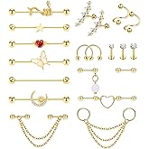 NICEIGHT 20Pcs 316L Stainless Steel Industrial Barbell Earring Cartilage Earring Helix Tragus Studs Conch Daith Piercing Jewelry