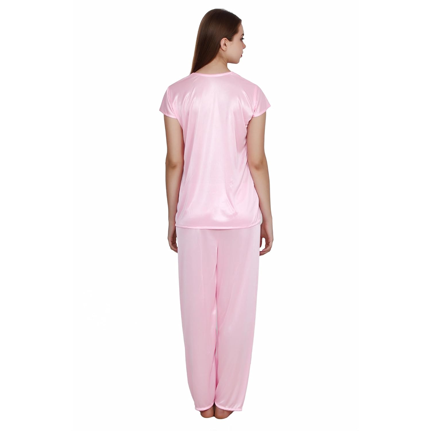 queen pretty women satin pyjama set - baby pink