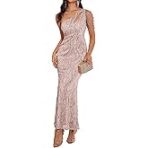 Elegant Sequin Dresses for Wedding Guest One Shoulder Dress for Women with Bead Maxi Formal Gowns