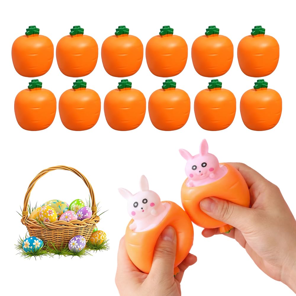 Easter Basket Essentials, 2026 New Easter Carrot Rabbit Squeeze Toys, Easters Carrot Rabbit for Easter Basket Stuffers (12 Pcs)