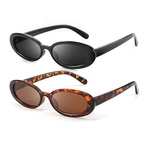 DANAMY Sunglasses Womens Retro Oval Sunglasses for Women Men Fashion Small Oval Sun Glasses 90s Vintage Driving Shades