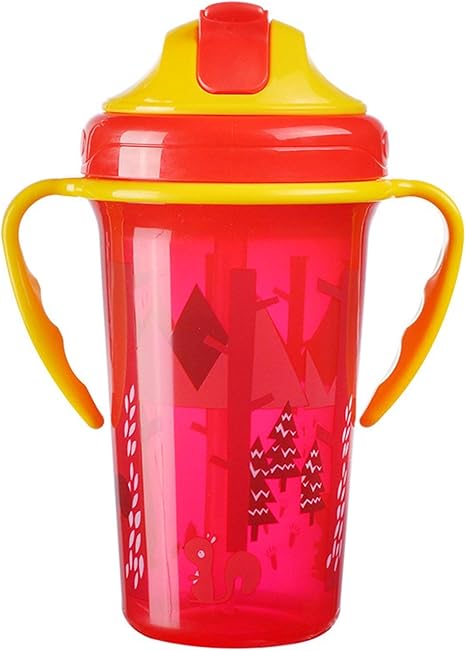 Amazon ウォーターカップ 280mlの摂食瓶の子供カップシリコーンのシッピー子供を飲む漫画の赤ちゃん飲料水のわらのハンドル飲み物 Color Red グラス タンブラー オンライン通販