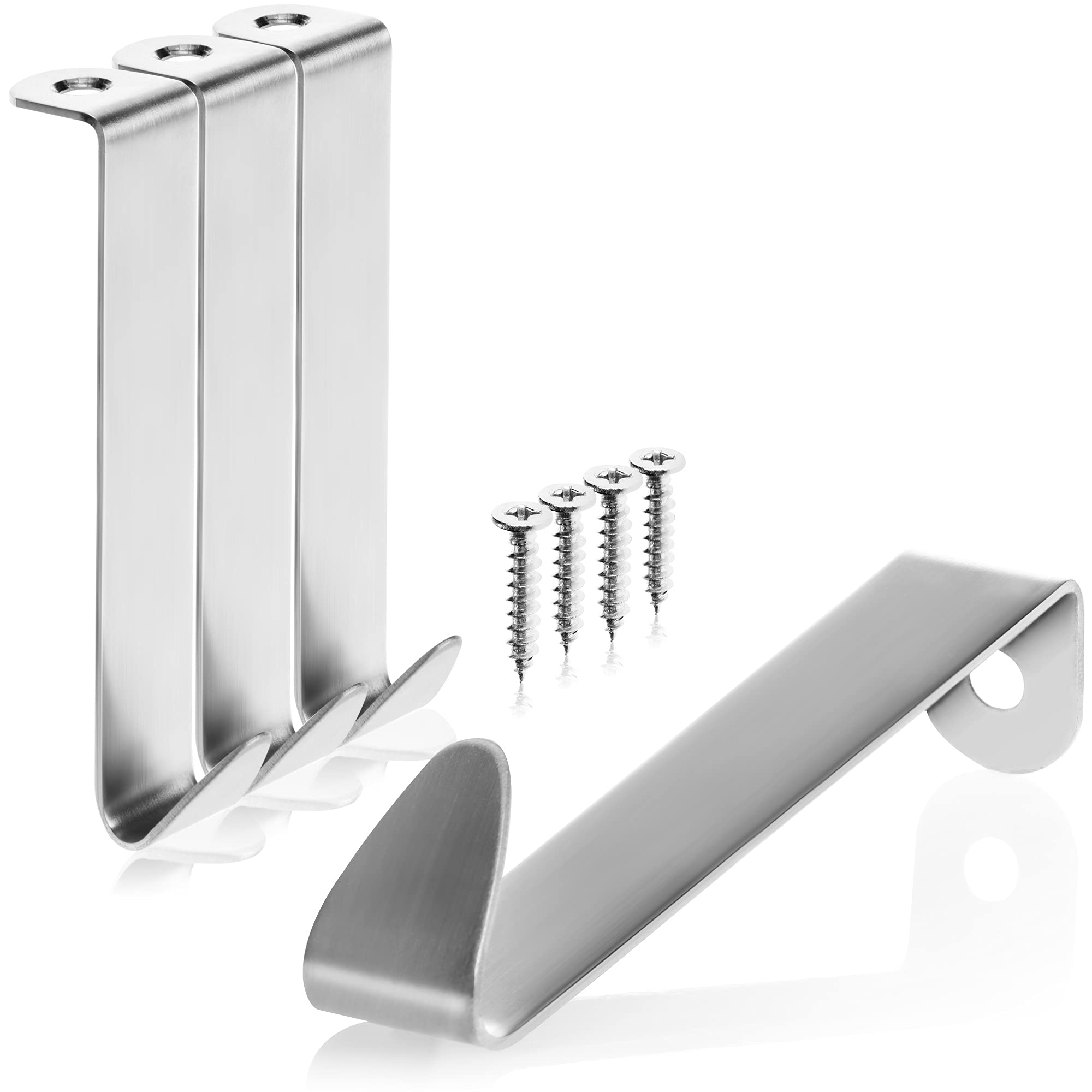 COM-FOUR® 4x door hooks made of stainless steel - clothes hooks for the outside of the door, cloakroom hooks for cupboard door and outside room door - 8.5 cm (04 pieces - stainless steel - with screw)
