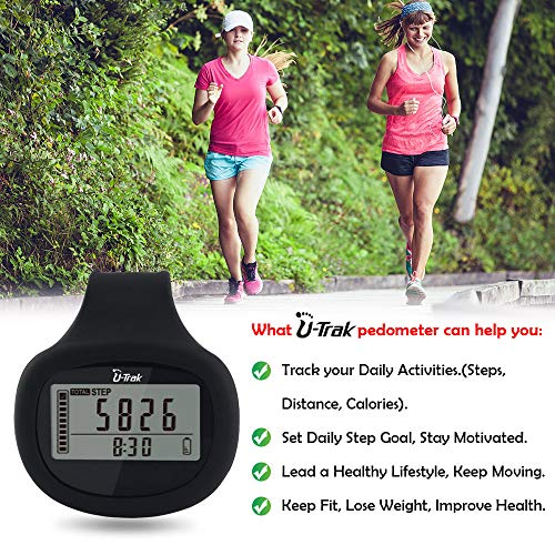 UTrak 3D Pedometer with Rubber Clip and Lanyard 7 Days Memory