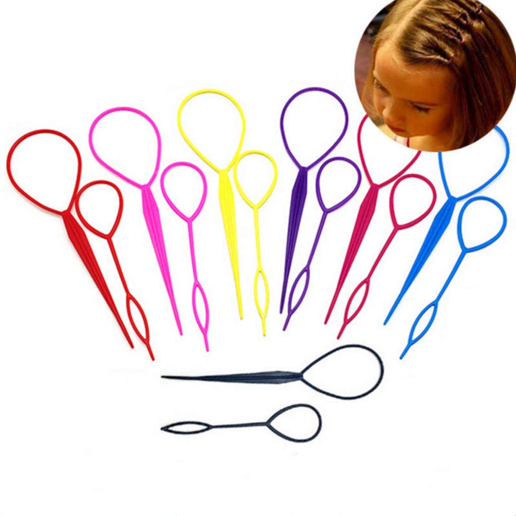 WJood 14 Pieces Plastic Magic Topsy Hair Braid Accessories Ponytail Maker Clip Tool Hair Styling Accessories, 7 Colors, Totally 7 Pairs : Beauty