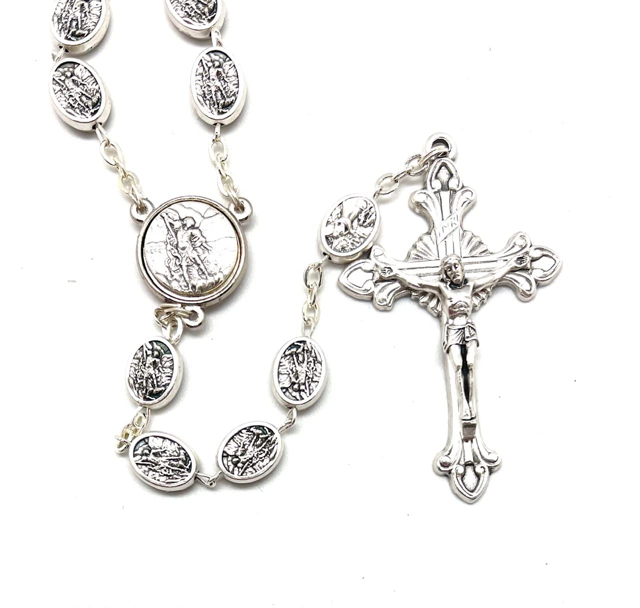 DELL'ARTE Religious Articles, Silver Metal Rosary St. Michael the Archangel