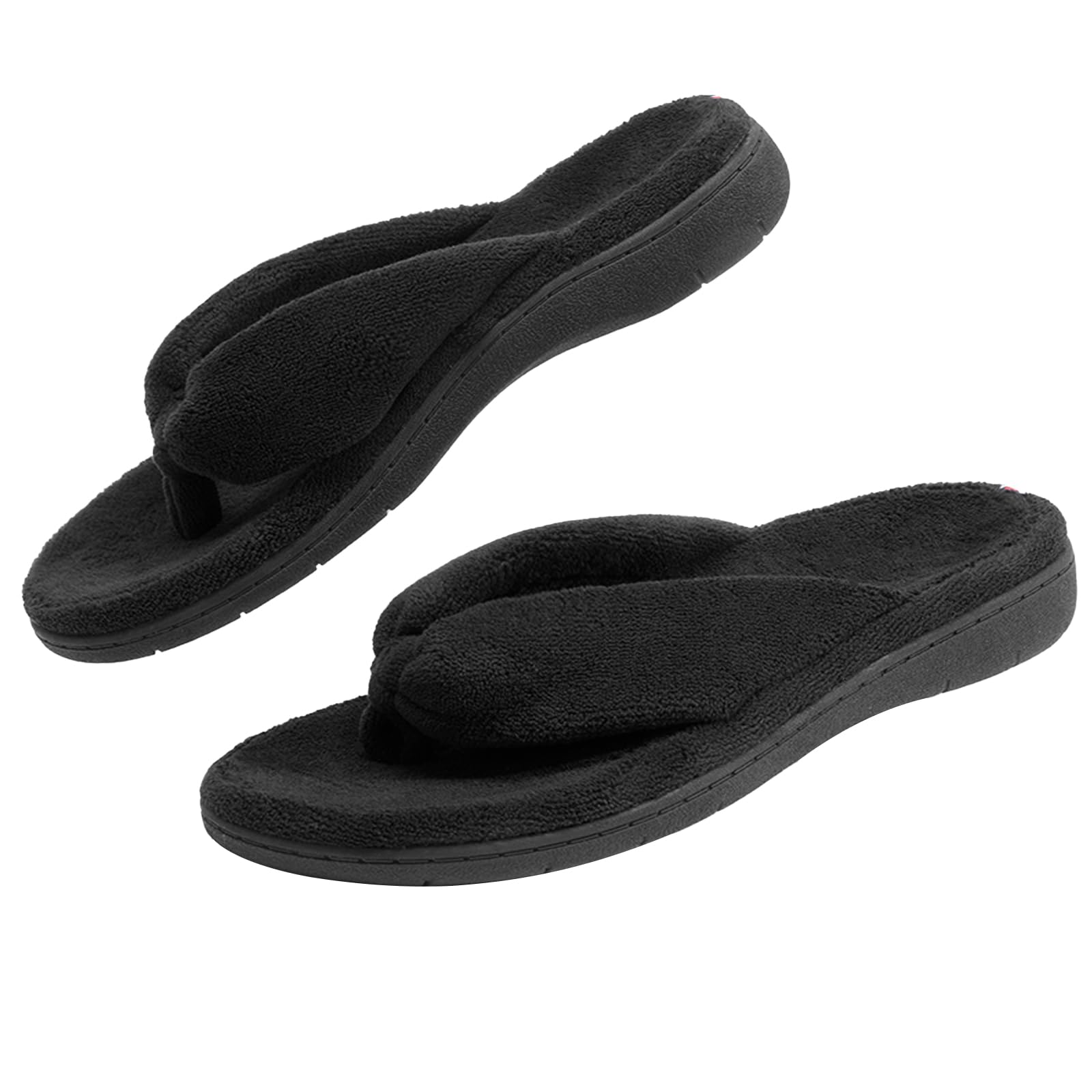 Photo 1 of WALKFUN Women's Thong Slippers with Arch Support, Cozy House Indoor Home Flip Flops for Women Black 9
