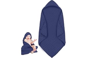 Cutie Birdie Baby Bath Hooded Towel Navy Blue for Newborns 32x32Inch- 100% Muslin Cotton Bath Towels