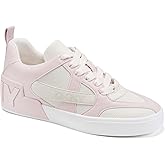 DKNY Women's Magdelena Lace Up Sneaker with Logo, Soft White/Light Pink, 5