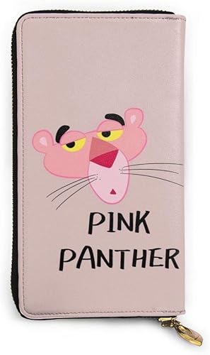 Amazon 本革ジッパー 長財布 ピンクパンサー 複数のクレジットカードスロット多層大容量ウォレット 両面漫画印刷 バッグ スーツケース