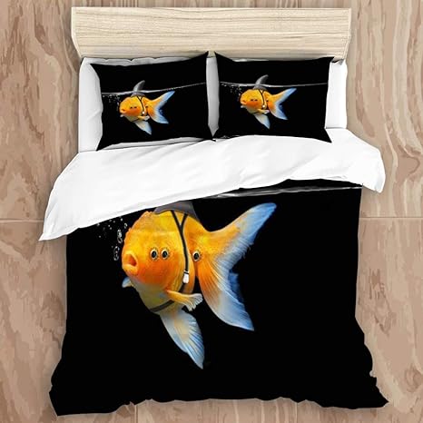 Amazon Vamix 布団カバー シングル 3点セット フカヒレと金魚は黒い水で泳ぐサメのフリップと金魚 ベッド用 掛け布団 枕 カバー 洋式 和式兼用 寝具カバーセット オンライン通販