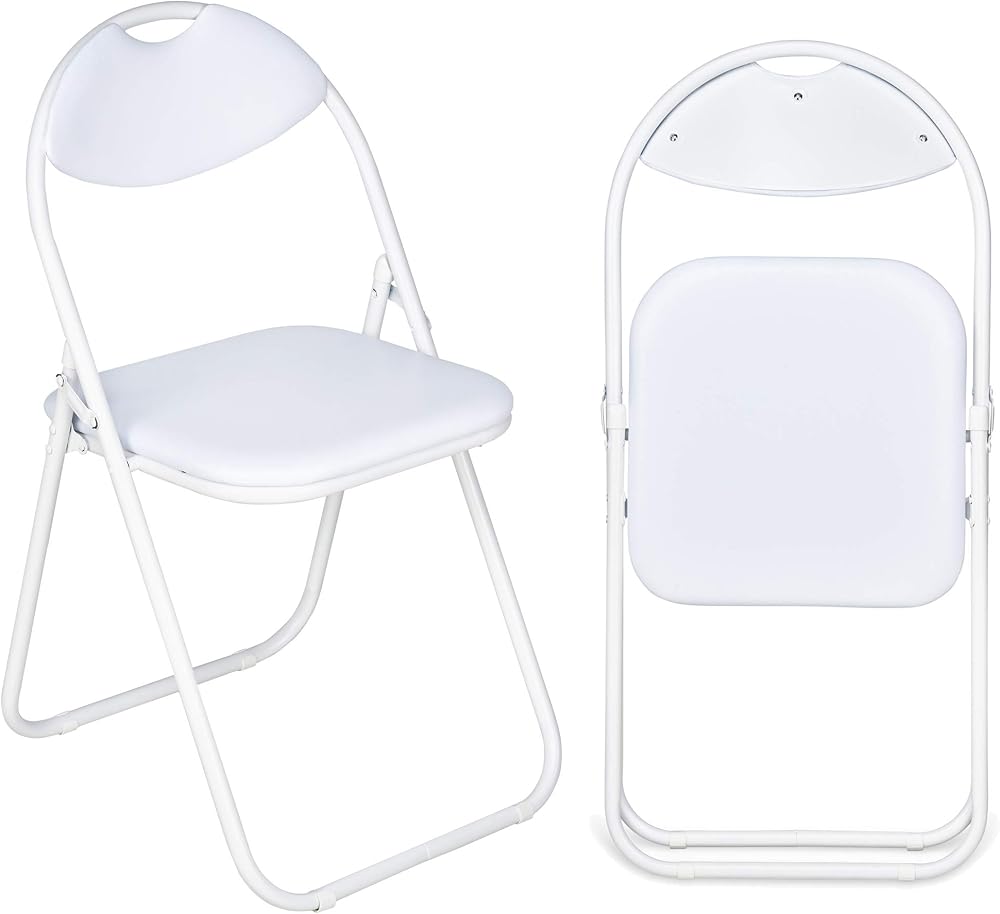 Nyxi Folding Chair Padded Paris Faux Leather White, Steel Frame 114kg