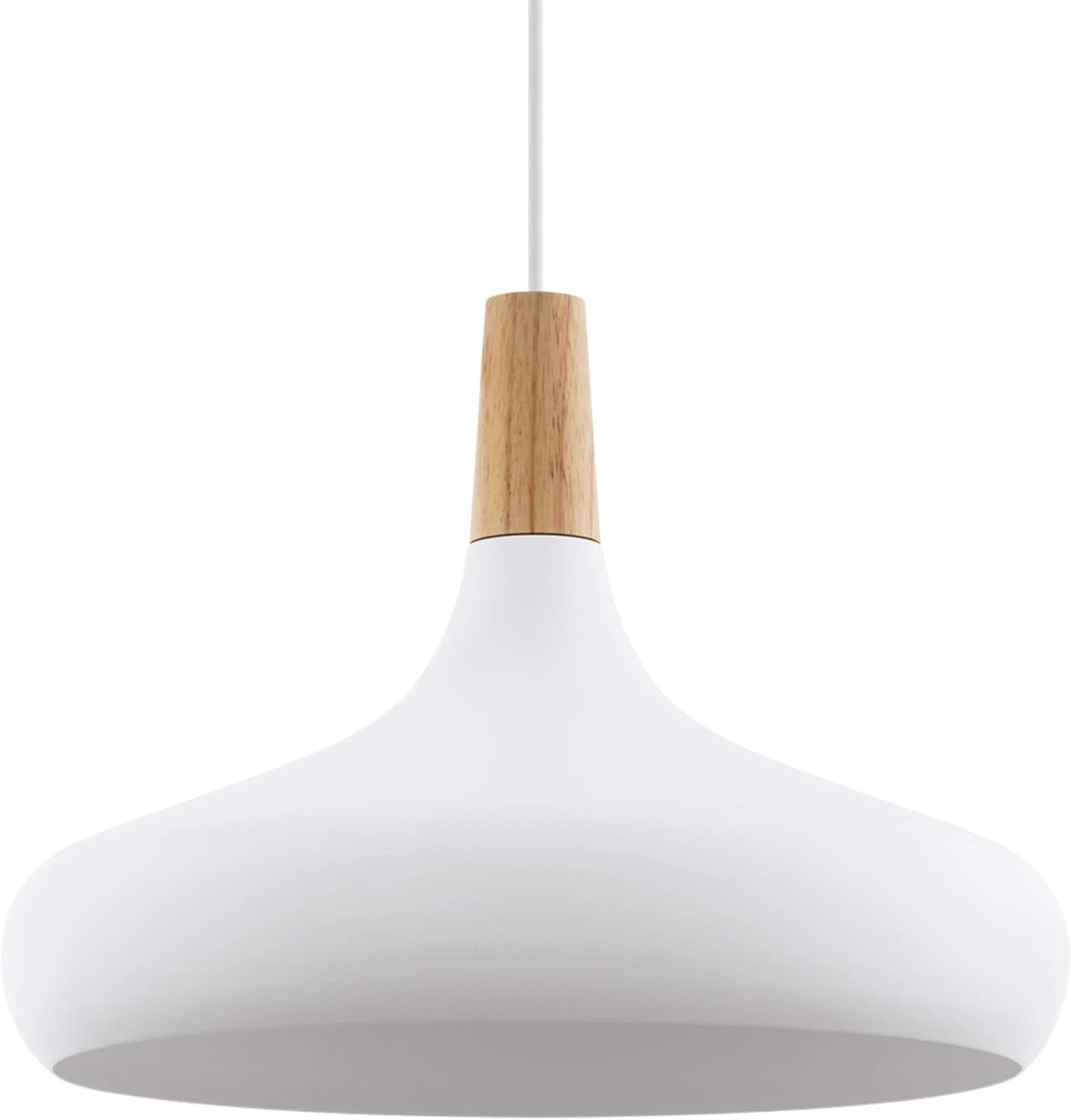 Eglo Sabinar Pendant Light, Steel and Wooden Hanging Lamp Coloured in White and Brown, E27 Socket, Socket: E27
