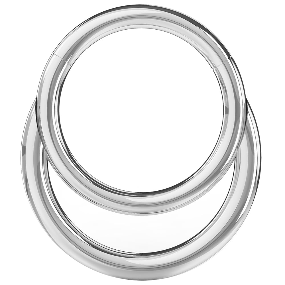 AZARIO LONDON 16 Gauge (1.2mm) - 10mm Diameter 316L Surgical Steel Twin Circle Hinged Clicker Segment Nose Ring Septum Piercing Jewellery