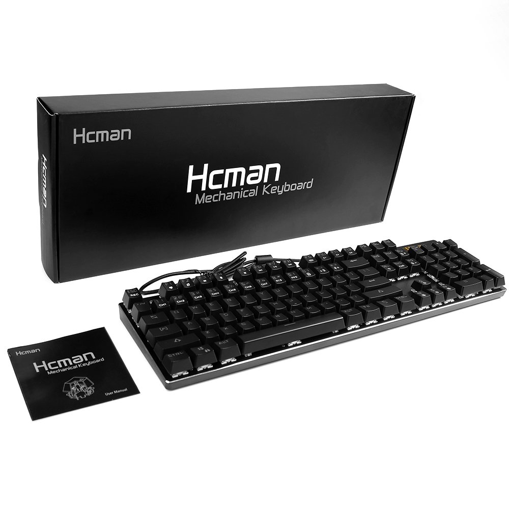 RGB LED Mechanical Gaming Keyboard - Hcman USB Wired Backlit Keyboards Blue Switches,15 Backlit Modes,Customizable Color Lighting,Metal Plate Anti-ghosting for Computer PC,Mac Gamers 104 Keys (Black)