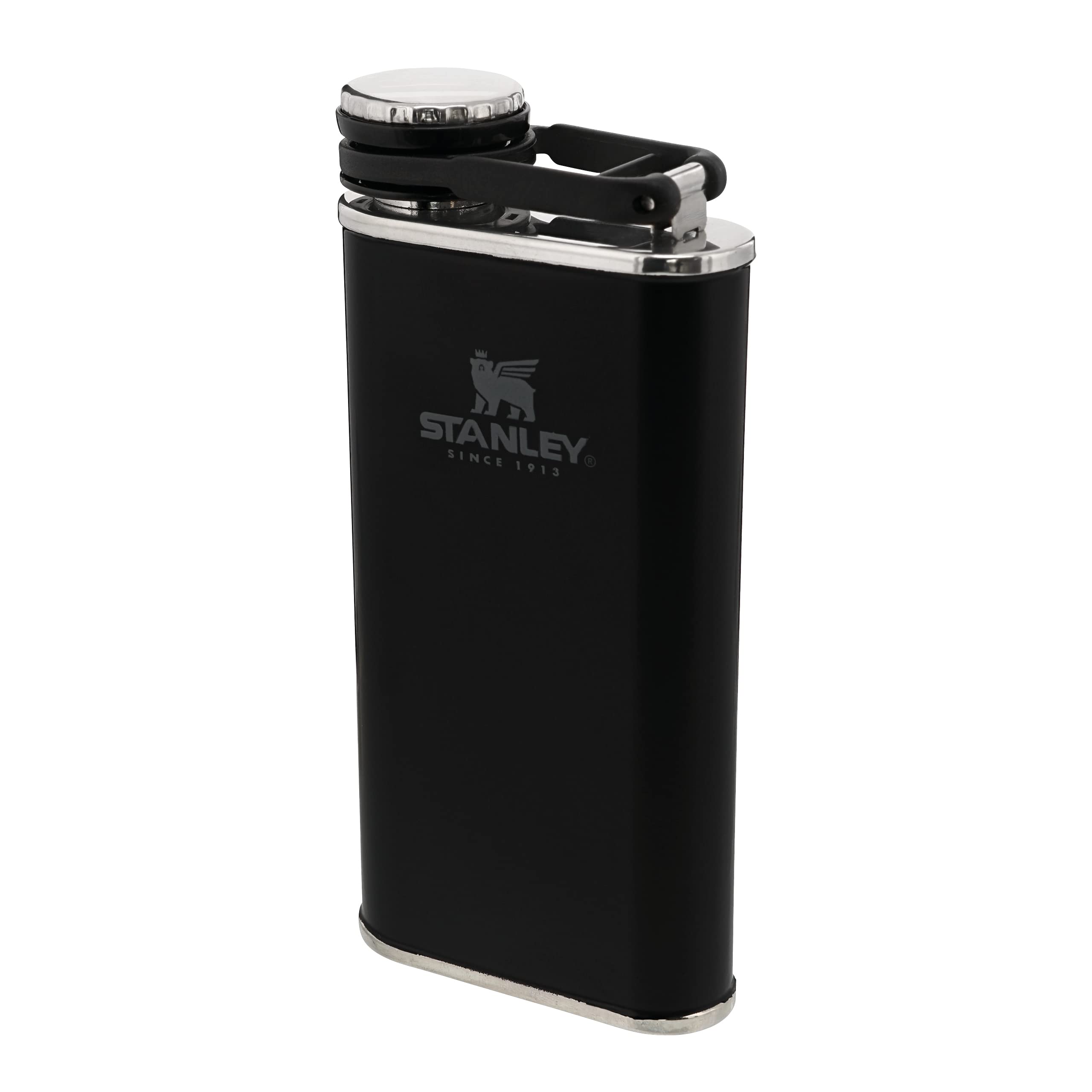 Stanley Classic Wide Mouth Hip Flask 0.23L - Large Opening for Easy Filling & Pouring - BPA-Free - Leakproof - Stainless Steel - for Whiskey Or Other Alcoholic Beverages - Matte Black