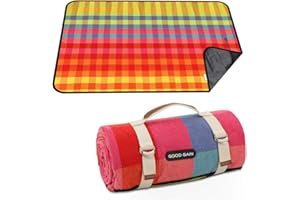 Waterproof Picnic Blanket Portable with Carry Strap for Beach Mat or Family Outdoor Camping Party (red Plaid)