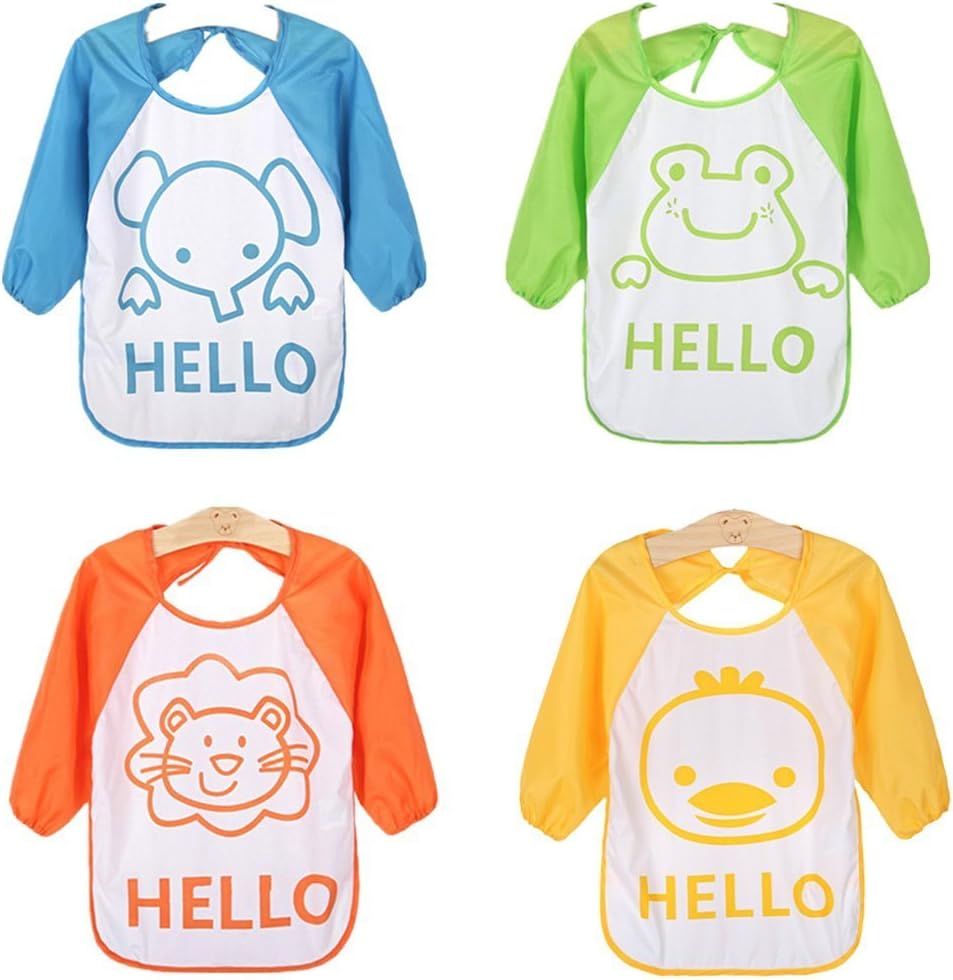 HaimoBurg 4 Pcs Long Sleeved Baby Bibs Waterproof Sleeved Bib 6-36 Months