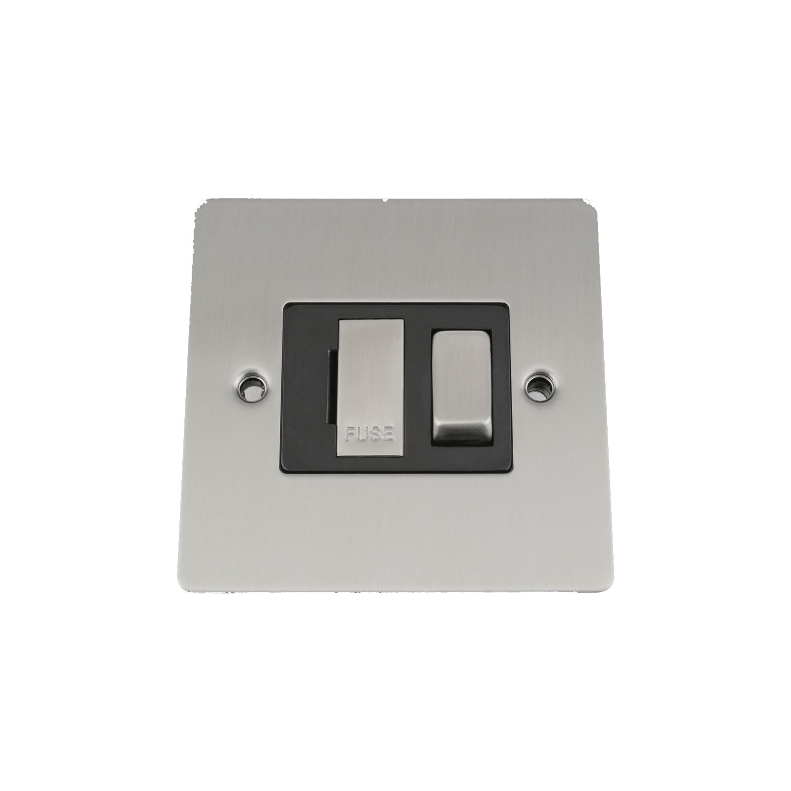 Fused Switch - Satin Matt Chrome Flat - Black Insert Metal Rocker Switch - 13 Amp Switched Fused Spur Unit