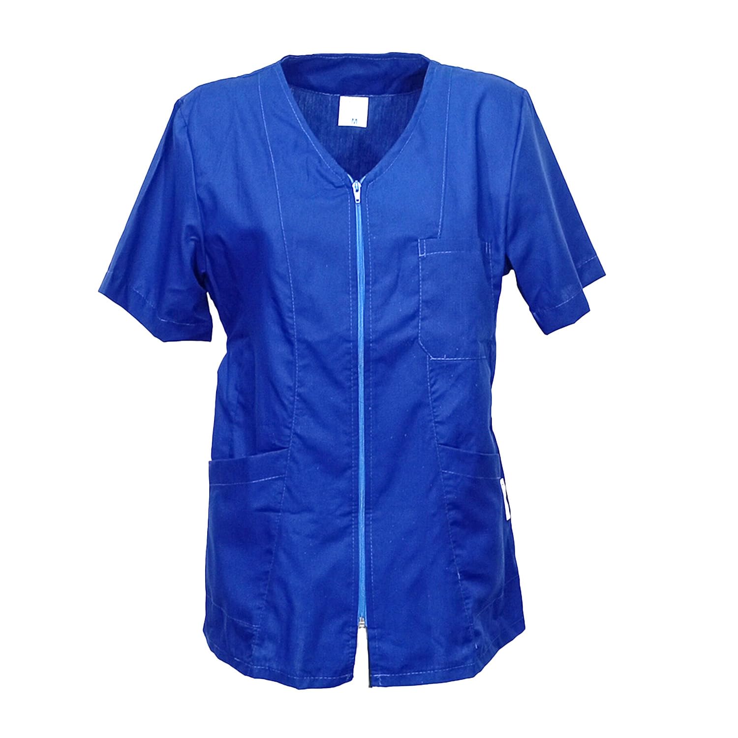 Cotton Scrubs Tunic with Zip for Beauticians, Hairdressers, Beauty Salons, Massage Work , blue, XX-Large