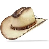 OIERNFE Cowboy Hat for Men and Women with Cattleman Crease, 4.1 inches Shapeable Wide Brim Straw Western Cowgirl Hat