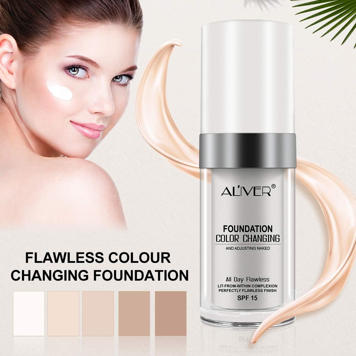 Flawless Colour Changing Foundation Makeup Base Warm Skin Tone Nude Face Moisturizing Liquid Cover Concealer Universal Shade for ALL Skin Makeup - Image 4