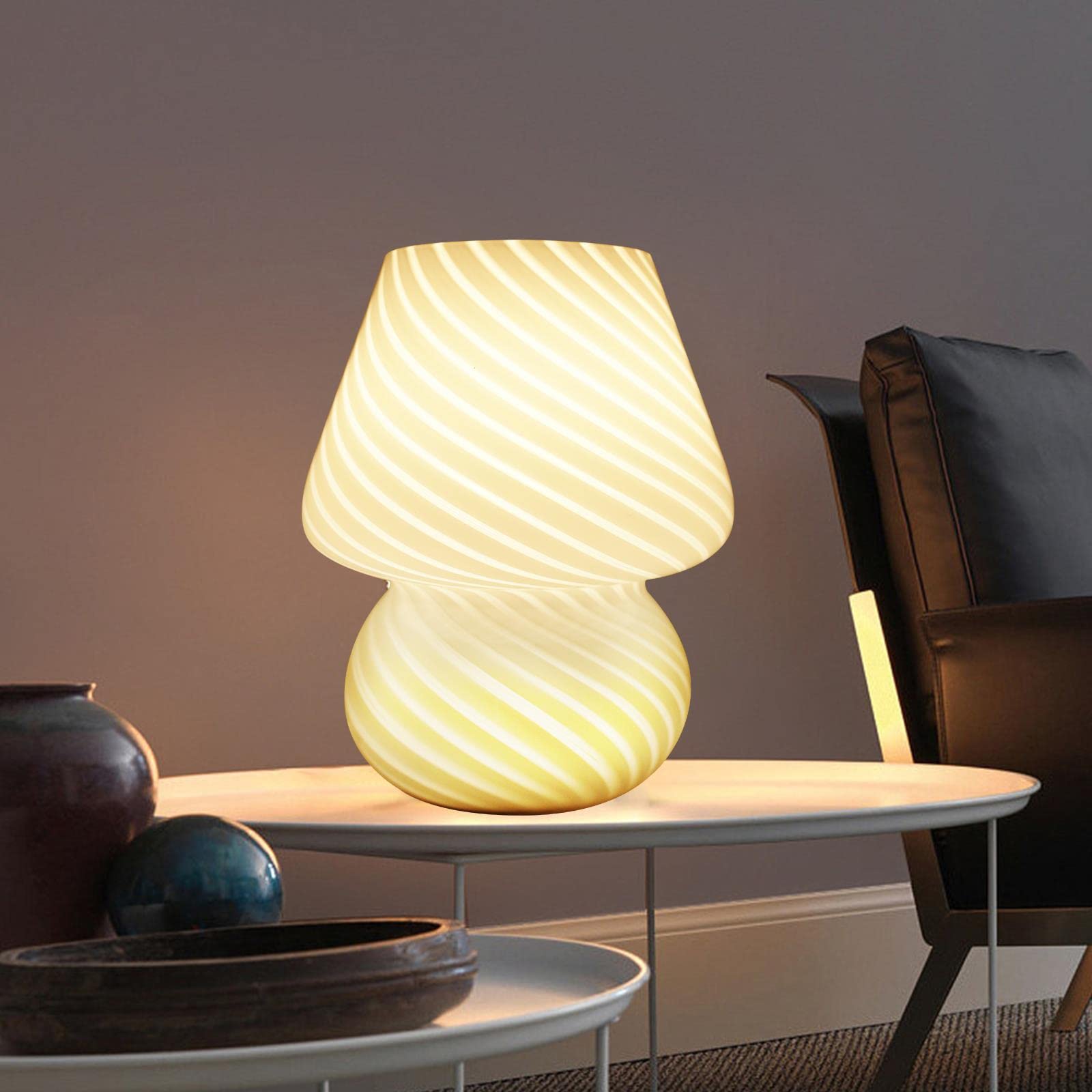 MLOQI Mushroom Table Lamp Aesthetic Glass Room Decor, Cute Night Light (White)
