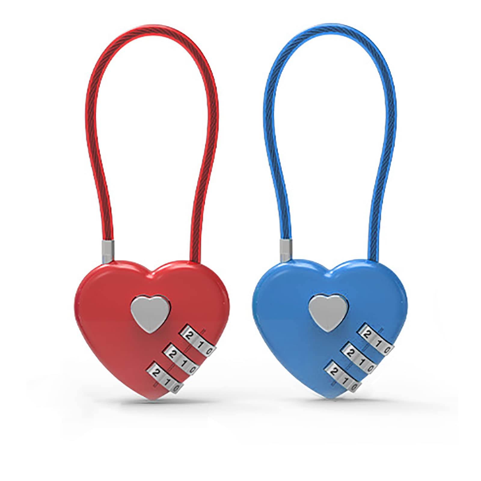SHULLIN Pack of 2 Heart Lock Heart Shape Padlock Love Lock U-Lock High Performance Luggage Lock Mini Code Lock 3-Digit Resettable Combination Lock for Luggage (2 Colours)