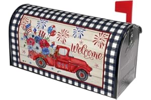 KAWANI 4th of July Patriotic Mailbox Covers American Flag Red Blue Floral Truck Mailbox Covers Magnetic Standard Size 21x18 In Buffalo Plaid Waterproof Post Box Cover Wraps Garden Yard Home Decor for Outdoor