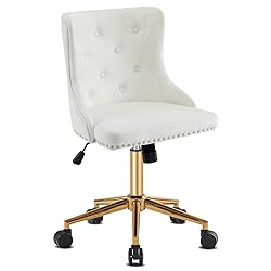 VINGLI White Velvet Armless Home Office Desk Chair