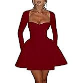 BORIFLORS Women's Sexy Corset Mini Party Dresses Elegant Ruched Long Sleeve Cocktail Short Dress