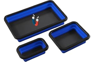 Reniteco Collapsible Magnetic Parts Tray Set 3-Piece, Insulating Silicone, Thickened Rare Earth Magnetic Base, Magnetic Foldable Tray for Screws, Nut, Bolts and Small Tools, Blue